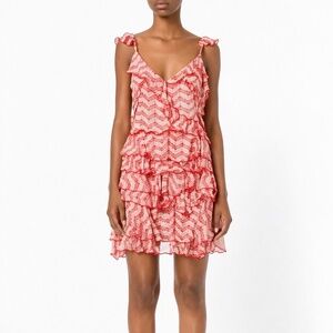 The Kooples | Jasmine Silk Dress | S | Red Ruffle Mini | Charlotte Casiraghi
